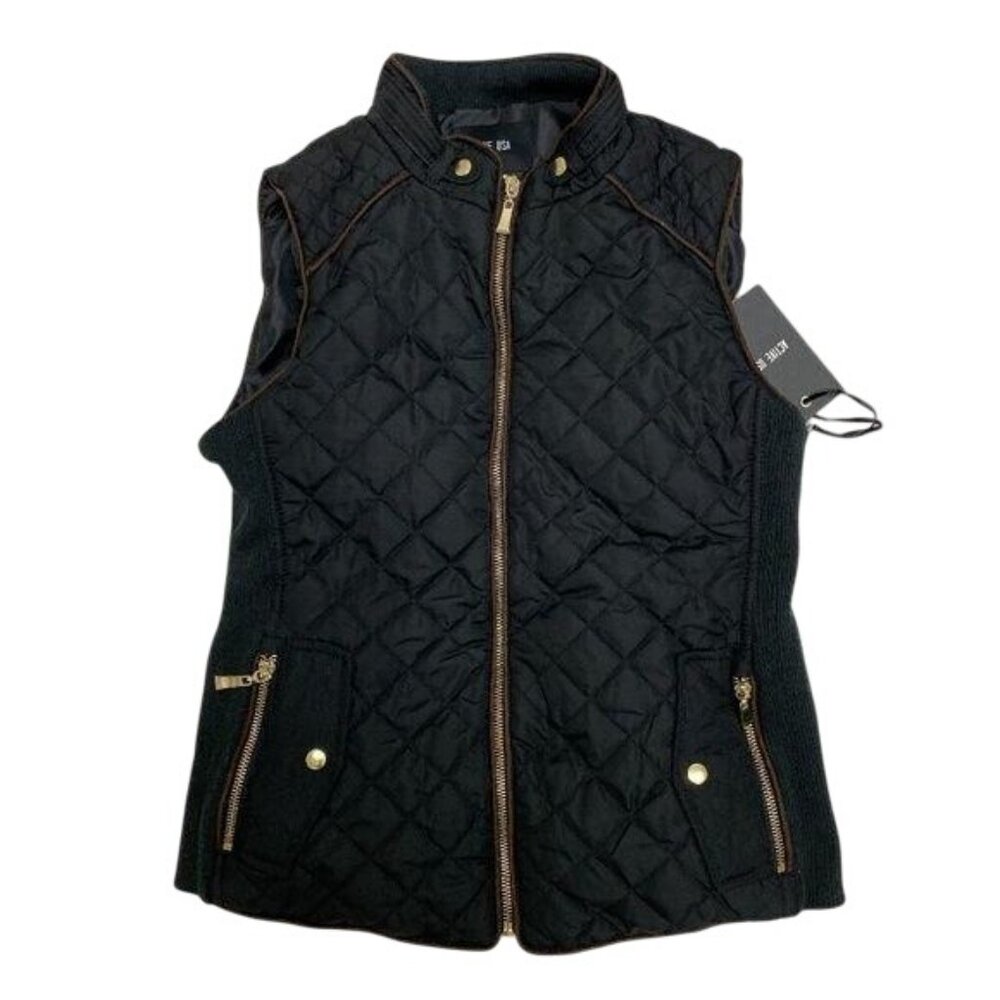 Active Basic Black Quilted Vest With Suede Piping… - image 2